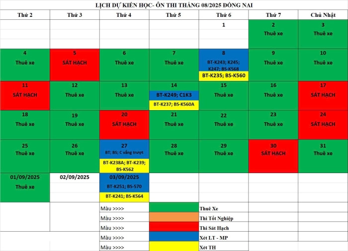 DANH SÁCH THI SÁT HẠCH HẠNG B HẢI VÂN NGÀY 20/8/2025